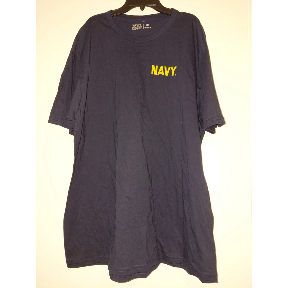 Mens 2XL USN United States Navy T-Shirt Blue Short Sleeve Crew Neck Military USA